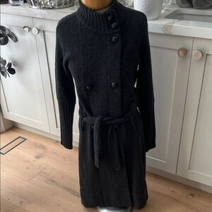 Vince Dark grey Knit 30% wool and alpaca + 40% cashmere belted long sweater